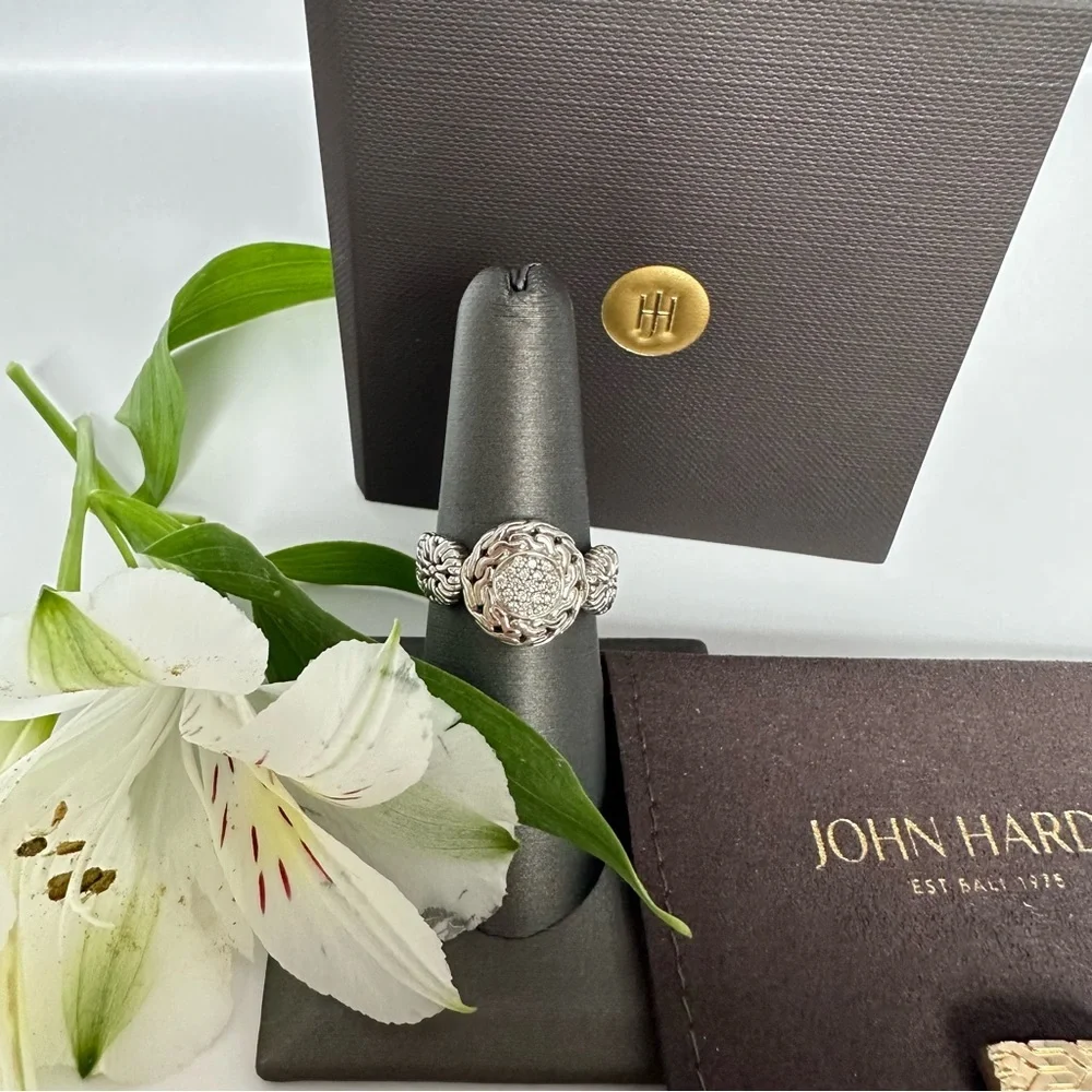 John Hardy Silver Diamond Pave Circle Contour Ring.